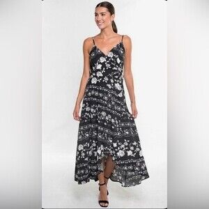 Lovestitch black and white floral true wrap dress size small